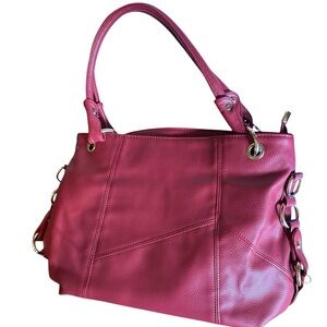 Women's Pink Shoulder Bag - Elegant Pebbled Leather